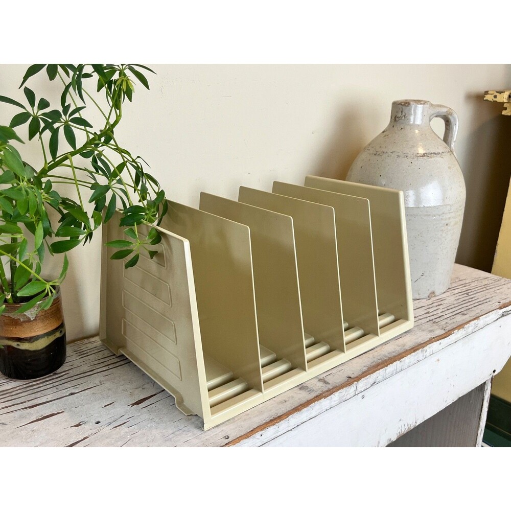 Vintage MCM Office Desk Beige File Organizer Plastic Retro 13" x 9" / Industrial